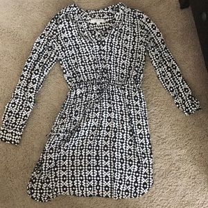 Loft Black & White Belted Shirtdress Long Sleeve
